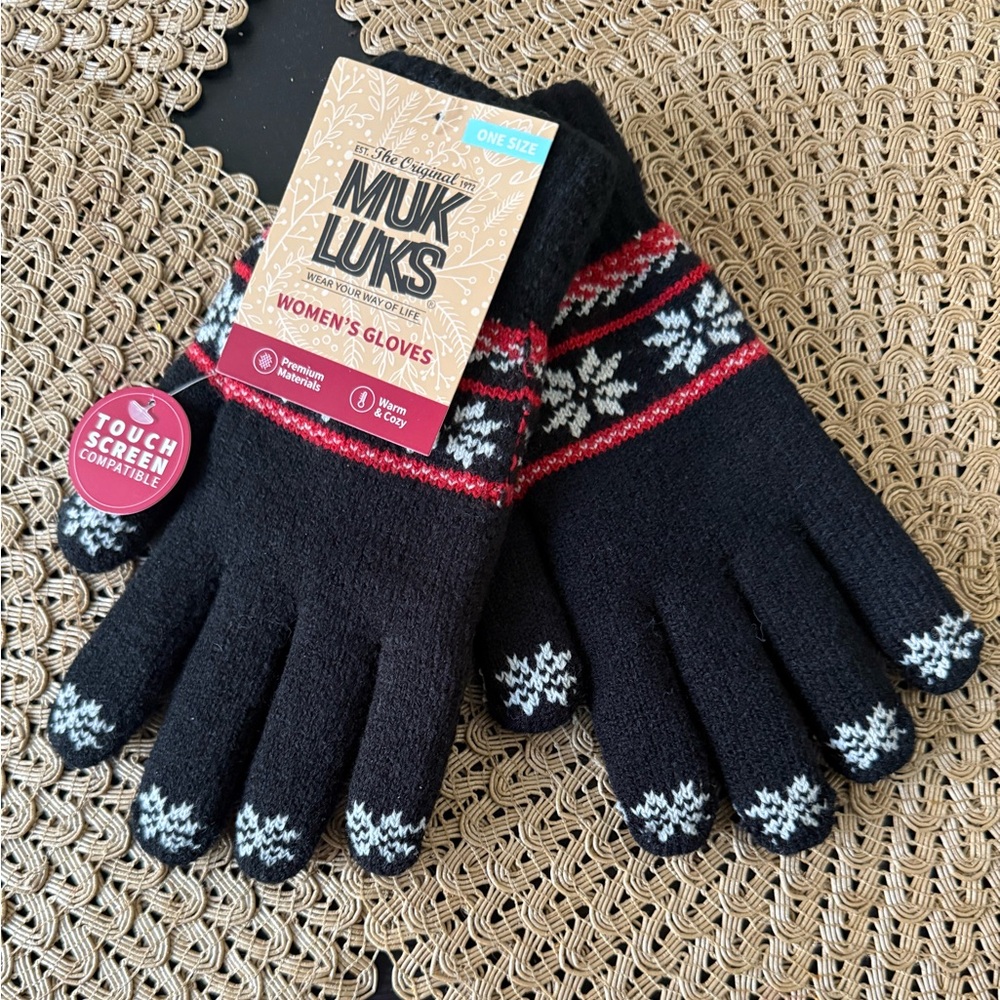 Muk Luks Black and White Kids Mittens with Red Accents